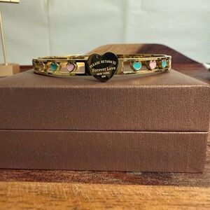 Women 925 Silver Plated Gold Tone Stainless Steel Hollow Heart Bangles Bracelet